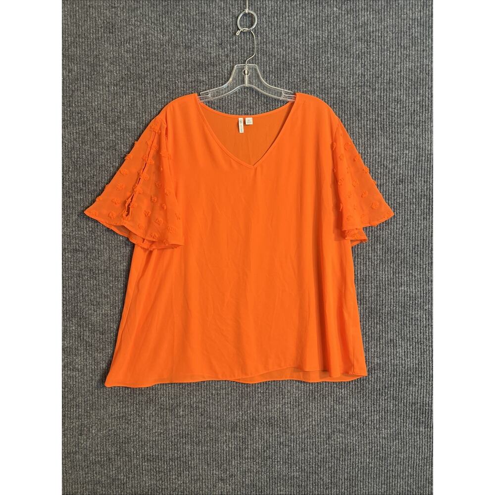 Cato Womens Blouse Size XL Orange Sheer Sleeves V Neck Office Career Business